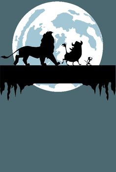 the lion and the mouse silhouetted in front of a full moon