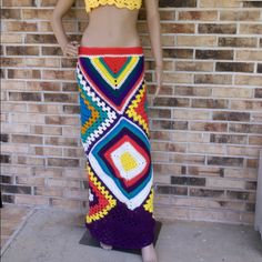 Nwot! Never Worn Handmade Acrylic Yarn Fits Xs-S Waist Up To 30 Inches No Trades Price Is Firm Crochet Maxi Skirt, Handmade Skirts, Crochet Maxi, Crochet Summer, Summer Crochet, Acrylic Yarn, Red Yellow, Clothing And Shoes, Maxi Skirt