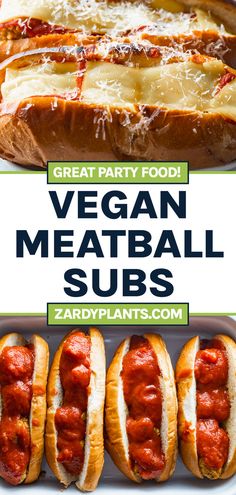 Vegan meatball subs being baked in a tray in an oven. Meatball Sub, Vegan Party Food, Vegan Grilling, Hoagie Rolls