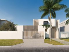 an artist's rendering of a modern house with palm trees