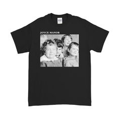 a black t - shirt with an image of joyce mason on the front and back