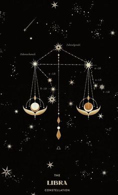 the libra constellation with stars in the sky and two crescents hanging from them