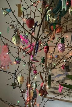 a christmas tree decorated with ornaments and lights