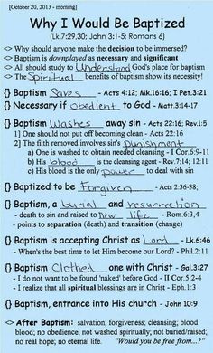 a blue paper with the words why would be baptistized written in black on it