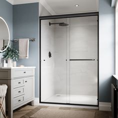 Transform your bathroom into a luxurious oasis with theElegant Semi-Frameless Sliding Shower Door 46.5 in.- 48 in. W x 72 in. H in Black Finish.Crafted from prime quality aluminum and stainless steel, this door is built to last. Semi Frameless Sliding Shower Door, Frameless Sliding Shower Doors, 32.5” X 72” Glass Shower Door, Sliding Shower Door, Bathroom Accessory Sets, Home Improvement Store, Glass Shower, Shower Doors, Glass Panels