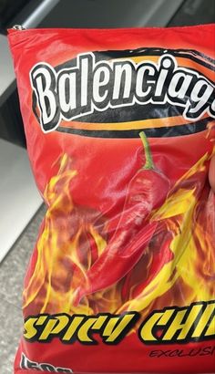 a bag of hot chili sitting on top of a counter