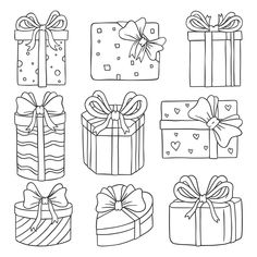 gift boxes with bows and hearts coloring pages for kids to print on paper or use as wallpaper