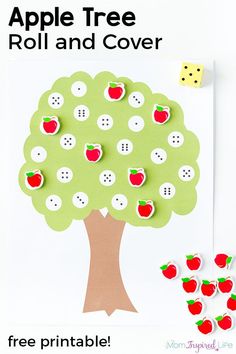 an apple tree roll and cover game with free printables