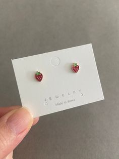 Tiny Strawberry Stud Earrings - Sterling Silver Pin Post Materials : Sterling Silver Pin Post Color : Red Size : 6mm Quantity: One pair * Stud Pin Post are Sterling Silver * Suitable for delicate and sensitive ears. * Comes in a jewelry box. If you need extra boxes for gifting....just let us know! Earrings Strawberry, Strawberry Jewelry, Strawberry Earrings, Hammered Silver Ring, Aesthetic Jewelry, Earrings Ear, Silver Pin, Hypoallergenic Earrings, Cute Pins