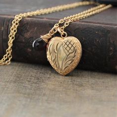 Gold Heart Locket, Gold Locket, Gold Photo Locket, Vintage Jewelry, Garnet Locket, January Birthston Traditional Heart Jewelry For Wedding, Heirloom Heart Locket Jewelry, Traditional Engraved Jewelry For Valentine's Day, Vintage Heart Cut Jewelry For Gifts, Antique Jewelry With Vintage Charm For Anniversary Gift, Traditional Heart Charm Jewelry For Anniversary, Heirloom Locket Necklace For Wedding On Valentine's Day, Heirloom Heart Locket Necklace For Wedding, Antique Gold Jewelry With Heart Charm For Anniversary