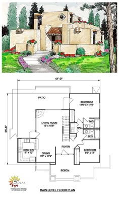 the floor plan for this southwestern style home is shown in two different colors and sizes