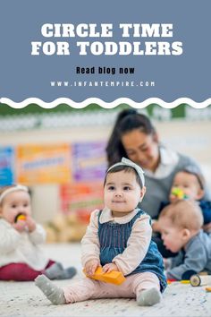 three toddlers sitting on the floor with their mom and dad in the background text reads circle time for toddlers read blog now