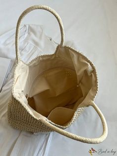 BirdinBag - Vacation Beach Bag - Spacious Straw Tote with Minimalist Double Handles Solid Color Summer Satchel Shoulder Bag, Solid Color Beach Shoulder Bag, Chic Square Bucket Bag For Vacation, Solid Color Satchel Bag For Summer, Lightweight Beige Rectangular Shoulder Bag, Summer Hobo Bag With Double Handle For Everyday, Summer Double Handle Hobo Bag For Everyday, Summer Everyday Hobo Bag With Double Handle, Summer Everyday Double Handle Hobo Bag