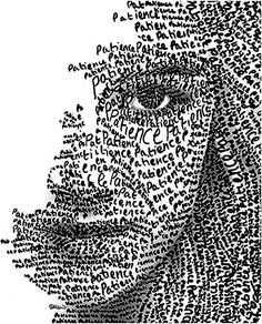 a drawing of a man's face made up of words