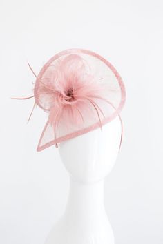 Blush Pink Fascinator Womens Tea Party Hat Church Hat Derby | Etsy Summer Party Fascinator With Feather Trim, Summer Party Feather Trim Fascinator, Feathered Mini Hats For Royal Ascot Races, Royal Ascot Feathered Mini Hats For Races, Mini Hats With Feathers For Royal Ascot Races, Royal Ascot Mini Hats With Feathers, Spring Party Mini Hat With Feather Trim, Elegant Carnival Fascinator With Feather Trim, Summer Party Headpiece With Round Crown