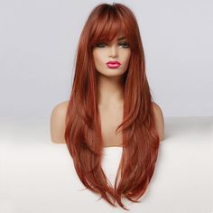 About this Wig:@12 Warm Auburn Copper Brown Long Straight Wolf Cut Synthetic Fiber Wig |【Wig Cap Included】【250°F Heat Resistant】【Adjustable Glueless】 Long Layered With Bangs, Black With Red Highlights, Layered With Bangs, Brunette Fringe, Bob Fringe, Air Touch, Hair Color Pictures, Blend Wig, Blond Ombre