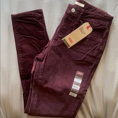 New With Tags - Never Worn Purple 721 Levi’s High Rise Skinny Corduroy Pants W27 L30 Fall Purple High Waist Jeans, Lavender Corduroy Pants, Courdory Pants Levis, Burgundy Levis, Cheap Purple Denim Jeans, Levi Wedgie, Levi 501s, High Waisted Mom Jeans, Straight Crop Jeans