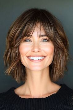 Save this pin for the best bob haircuts with bangs. For a sleek, textured style, this choppy long bob is a winner. The choppy layers add dimension and make the style full of movement. Med Length Bob With Bangs, Chin Length Bob With Wispy Bangs, Medium Length Wavy Haircut With Bangs, Haircuts With No Bangs, Long Textured Bob With Bangs, French Bob For Thick Hair, Choppy Bob Bangs, Layered Bob With Bangs Fine Hair, Shoulder Length Layered Bob With Bangs