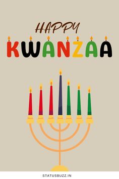 a menorah with candles and the words happy kwanzaa