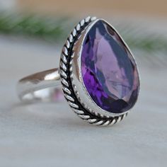 Amethyst 925 Sterling Silver Ring, Pear Faceted Purple Amethyst Gemstone 18K Rose Gold, 18K Yellow Gold Jewelry, Unique gift Ring Gemstone : Amethyst Stone Size : 16 x 12 mm Ring Size : Please Choose Your Size stone Color : Purple Material : Sterling silver It's a unique gift for anyone zodiac style ring . Please Notice before checkout :- Due to we use natural stones, the stones may vary slightly in shape, size and color. Contact us for any other gemstone customization before checkout. We ship p Purple Gemstone Ring As Gift, Purple Gemstones With Stone Setting As Gift, Purple Gemstones For Gifts With Stone Setting, Amethyst Ring Gemstone Gift, Amethyst Gemstone Ring For Gift, Teardrop Amethyst Ring For Formal Occasions, Gift Purple Amethyst Ring With Stone Setting, Purple Gemstones With Stone Setting For Gift, Classic Amethyst Ring As A Gift