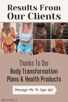 Results from two of our clients. Before and after pictures of their body transformations. Text: results from our clients. Thanks to our body transformation plans & health products. Message me to sign up! Lose 10 Lbs, Health Journey, Client Experience, Healthier Lifestyle, Transformation Body, Our Body, 10 Days, Healthy Lifestyle