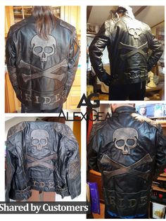 Embossed Skull Crossbones biker jacket in 100% real cowhide leather made for cráneo lovers and bikers in leather. Distressed diamond quilted shoulders and elbows belted skull jacket. Zipper pockets and convertible collar with side waist belts. Best suited for Motorcycle riders and cafe racers. Shop black motorcycle jacket now Waist Belt Outfit, Skull Jacket, Black Motorcycle Jacket, Black Leather Moto Jacket, Convertible Collar, Skull Crossbones, Waist Belts, Biker Jackets, Jacket Zipper