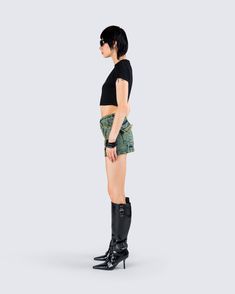 Making their pockets hurt is a full time job… you already know 💅 This two-piece fit featuring a black graphic top and a green overdyed denim mini skirt will have them all paying up 🤑 Fitted Cargo Skirt For Summer Streetwear, Fitted Cargo Skirt For Night Out, Fitted Casual Cargo Skirt For Night Out, Edgy Fitted Cargo Skirt For Summer, Green Mini Cargo Skirt In Cotton, Fitted Green Mini Cargo Skirt, Casual Green Mini Cargo Skirt, Casual Mini Cargo Skirt For Night Out, Fitted Green Cotton Cargo Skirt