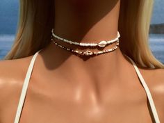 image 0 White Choker Necklace, Boho Choker Necklace, White Choker, Diy Collier, Shell Choker, Bridal Choker, Boho Choker, Skateboard Art, Bohemian Necklace