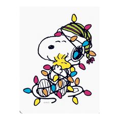 a drawing of a snoopy with christmas lights