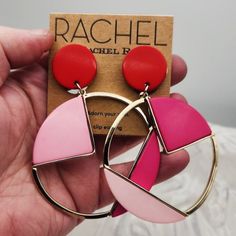 Nwt Rachel Roy Dangle Pink / Red / Gold Large Hoop Clip On Earrings Trendy Red Metal Earrings, Trendy Red Hoop Earrings For Party, Trendy Small Red Hoop Earrings, Trendy Red Circular Jewelry, Trendy Small Hoop Red Earrings, Trendy Red Dangle Hoop Earrings, Trendy Red Metal Hoop Earrings, Trendy Red Hoop Earrings, Pink Enamel Earrings For Gift