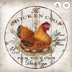 the chicken coop logo is shown on an old wooden sign that says pick your own day off