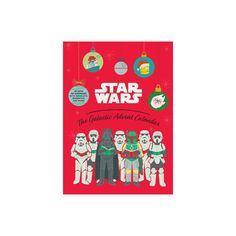 the star wars christmas card is shown in front of a red background with ornaments hanging from it