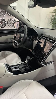 the interior of a modern car is shown