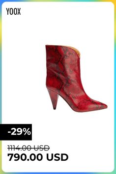 no appliqués, animal print, snakeskin print, narrow toeline, leather lining, cone heel, leather sole, contains non-textile parts of animal origin, small sized , Color: Red , Size: 7 Womens Boots Ankle, Isabel Marant, Animal Print, Ankle Boot, Ankle Boots, Boots, Heels, Red, Leather