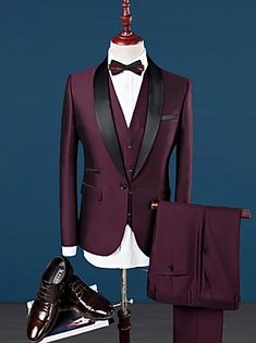 Burgundy Groom, Men Shawl, Mens 3 Piece Suits, Costum Elegant, Tuxedo Suit, Tuxedo For Men