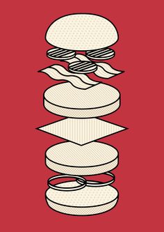 an illustration of hamburgers stacked on top of each other with buns in the middle