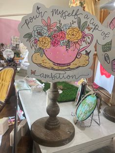 Pour Myself A Cup Of Ambition Topper/Attachment - Door Hanger Spring Door Hangers, Cup Of Ambition, Watercolor Doodles, Door Hangers Diy, Spring Door, Door Sign, Cute Crafts, Door Signs, Door Hangers