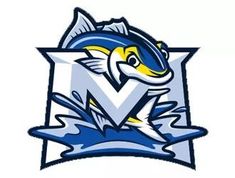 the v logo is shown in blue and yellow with an image of a fish on it