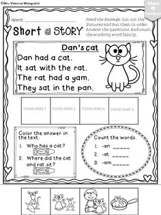 short story worksheet with pictures and words to help students learn how to read