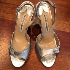 Authentic Manolo Blahnik Silver Sandals With Decorative Crystals In The Front And At The Buckles. Heel Height About 3-In Minimal Wear On The Top. Come With Original Box And Dust Bags Decorative Crystals, Manolo Blahnik Sandals, Blahnik Shoes, Manolo Blahnik Shoes, Silver Sandals, Manolo Blahnik, Women's Shoes Sandals, Shoes Sandals, Original Box