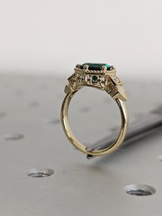 a close up of a ring on a table