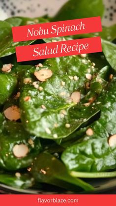 spinach salad recipe with nourishment in the middle and red text overlay