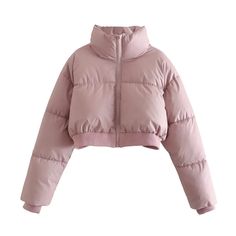 Product Show Winter Outfits Christmas, Jacket Crop, Pink Puffer Jacket, Trendy Coat, Bright Color Dresses, Stand Collar Jackets, Cropped Puffer Jacket, White Boho Dress, Outwear Women