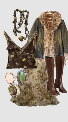 Local Concert Outfit, Vintage Grunge Outfits Aesthetic, Hippie Fairy Outfit, Lace Skirt Outfit Ideas, Modern Boho Outfit, 70s Outfits Women, Vintage Autumn Outfits, Meeting Celebrities, Fur Lined Denim Jacket