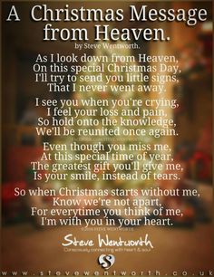 a christmas message from heaven with an image of a person in the background and text that reads