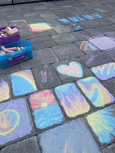 chalk drawings on the ground with pastel and crayons