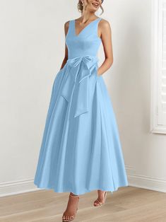 A-Line/Princess V-Neck Sleeveless Ankle-Length Mother of the Bride Dre - Mondressy