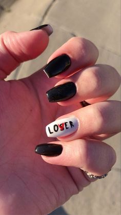 Nail Design Ideas For Short Nails, Vans Nail Designs, Halloween Nails Paint, Cute Nail Ideas For Acrylics Short, Diy Black Nails, Mcr Nails Ideas, Tomboy Nail Designs, Cute Nails Inspo Short, Music Nail Ideas