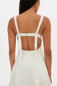 Ivory Esther Open Back Dress — Girlfriend Collective Workout Dress, Girlfriend Collective, Sport Bra Top, Open Back Dress, New Girlfriend, Racerback Bra, Open Back Dresses, High Rise Leggings, Back To School Outfits