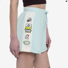 Keroppi New With Tags Lounge Shorts. Contrast Stripe Down Both Sides. Comes With Pockets And An Elasticated Drawstring Waistband. Pink Suspenders, Lace Denim Shorts, Denim Skort, Corduroy Shorts, Flowy Shorts, Denim And Lace, Cuffed Shorts, Lounge Shorts, Blue Tie Dye